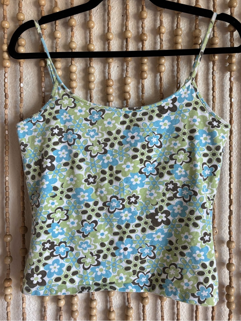 Great NWY2K Playground Prepy Green Blue Brown Floral Spaghetti Tank Girlhoodcore